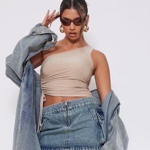 Stone Slinky Bandeau Asymmetric Ruched Top